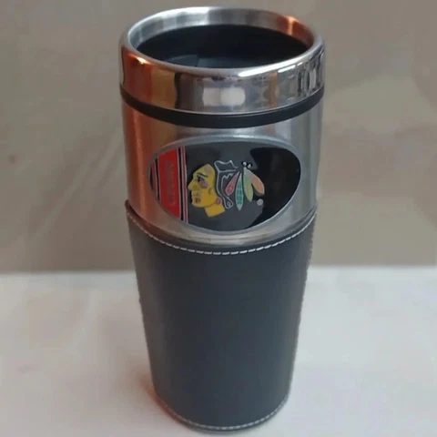 Chicago Blackhawks 16 oz. Stainless Steel Coffe Travel Mug with Embossed Emblem Cover