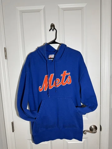 Vintage NY New York Mets Majestic Blue Pullover Hoodie Sweatshirt Large Cover