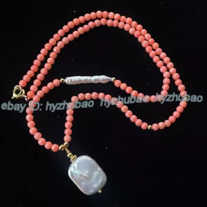 Collar colgante de perlas barrocas Keshi blancas gemas de coral rosa natural de 3,5 mm 18"-24" - Imagen 1 de 4