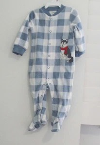 Carter's Boys Buffalo Check Dog Footed Fleece Coverall Blue Sz Newborn - NWT - Picture 1 of 1