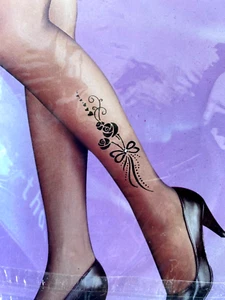 DE COLECCIÓN AÑOS 80..NUEVO..NEGRO..PANTIMEDIAS..TATUAJE DE PANTORRILLA..FLOR Y DIAMANTES DE IMITACIÓN..TALLA ÚNICA PLUS - Imagen 1 de 3