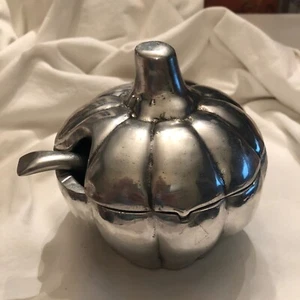 BMT Tecamac Mexico Silver Metal Pumpkin Bowl Tureen With Lid and Ladle Spoon - Picture 1 of 12