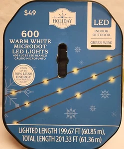 Holiday Time 600ct -Warm White - Microdot LED String Light 199ft Micro Dot Style - Picture 1 of 13