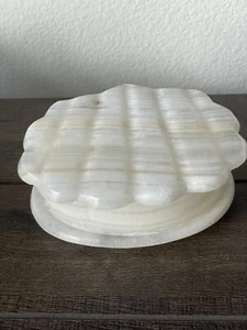 Natural Stone Trinket 5” Box powder Jewelry Hinged scalloped Edge Onyx Alabaster - Picture 1 of 12