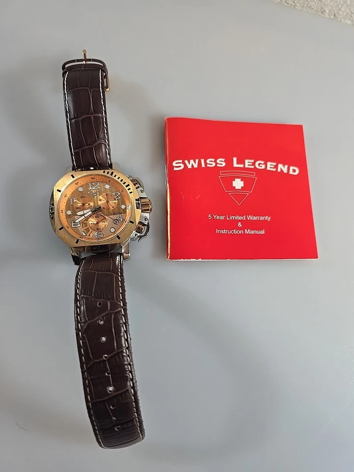 Reloj Swiss Legend Hombre 316l 330ft Scubador Cronógrafo Cuero Marrón B1 Foto 1 de 4