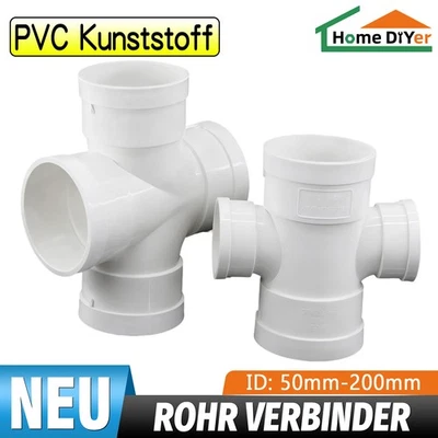 PVC 4-Wege Kreuz Gleiche/Reduzier Rohrverbindung Abzweigstück Abwasser Fittings - Bild 1 von 4