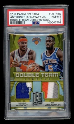 2014 Panini Spectra Carmelo Anthony Tim Hardaway Game Used Patch Gold /10 PSA 8 - Image 1 of 2