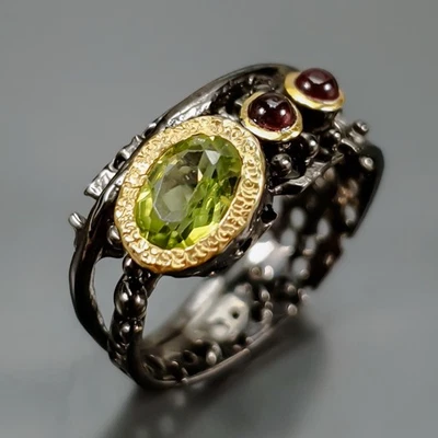 Vintage ring Natural Peridot Ring 925 Sterling Silver Size 7 /R435715 - Image 1 of 4