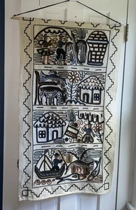 Vintage peruanischer Crewel Stickerei Wandteppich Wandbehang Azteken Volkskunst 40”x 21,5” - Bild 1 von 23