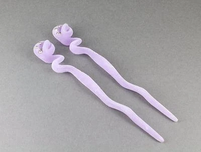 Purple snake hair sticks velvet velour chop sticks picks pins 6.5" long plastic - Image 1 of 4