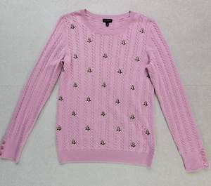 Talbots Sweater Womens Small Lambswool Cable Knit Embroidered Owl Preppy - Picture 1 of 7
