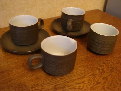 denby chevron mid century cups saucers milk jug sugar bowl vintage brown 1970s - Image 1 of 4