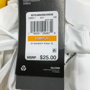 Under Armour Heatgear Tank Top Boys Size Small White Stretch Crew Neck Pullover - Picture 1 of 7