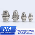 Nickel Plated Copper Pneumatic Bulkhead Hose Tube Inline Push Fit Connector Line