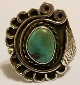 Signed Sterling Silver Turquoise Signed Native American Ring Size 6 - Picture 1 of 8
