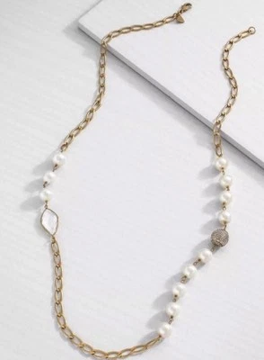 ❤Collar Silpada Glitz K&R Latón 32” Perla Cristal Estación Hilo KRN0116 NUEVO CON ETIQUETAS Foto 1 de 2