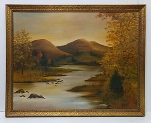 ANTIQUE LANDSCAPE GRAND TETONS & JACKSON RIVER ARTIST J A LABBE Sd ORIGINAL O/C - Picture 1 of 9