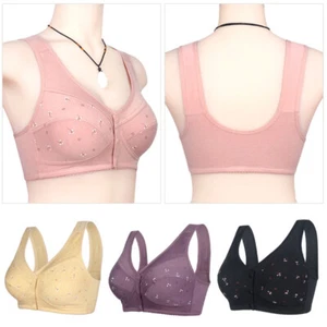 Women's Elderly Underwear Front Closure Wire Free Brassiere Vest Push-Up Bra - Picture 1 of 23