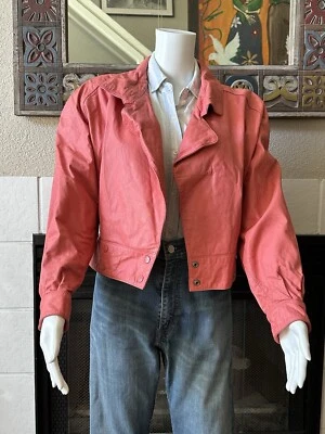 VTG 80s Yucatán Bay Leather Crop Jacket Coral Pink Large Armpit-armpit 20” - Image 1 of 4