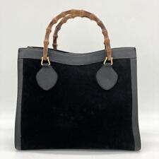 GUCCI Diana Tote Hand Bag Bamboo Suede Leather Black Authentic MBa0480