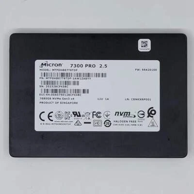 7.68TB MICRON SSD 7300 PRO U2 MTFDHBE7T6TDF Solid State Drive 2.5" NVMe 7680GB - Bild 1 von 3