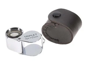 Triplet Magnifier Loupe 15x - 21mm Leather Case High Quality Jewelery Hobby Tool - Bild 1 von 8