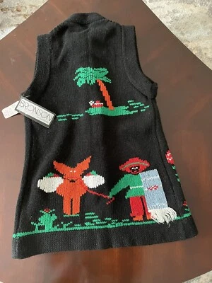 VTG 70s~80s Bronson Knit Hippie Intarsia Novelty Toggle Button Sweater Vest NOS - Image 1 of 4