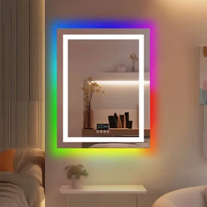 Intelligent Disp Bluetooth LED Bathroom Mirror Front Lights 11 Modes RGB Backlit - Picture 1 of 20