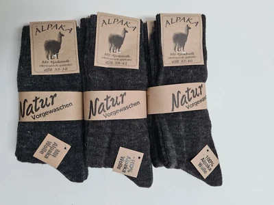 MARKENLOS 2 Paar Alpakasocken 100% Alpakawolle Anthrazit