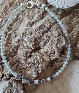 Zartes Armband Labradorit Perlen,  & Hämatinperle 925 Sterling Silber Karabiner 