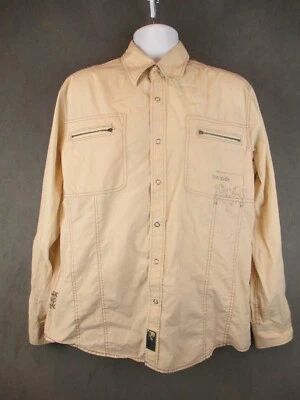Blend Shirt Mens XL Tan Noble 522 Rework Long Sleeve Graphic Zip Pockets Snap - Image 1 of 4