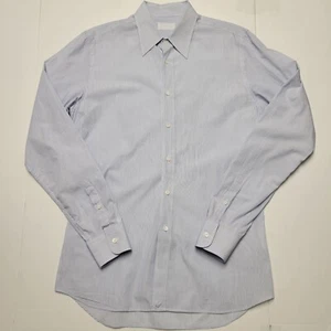 PRADA Button Front Dress Shirt Men's 16 EU 41 LARGE L Blue White Striped ITALY - Picture 1 of 6