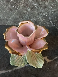 Vintage Capodimonte Ceramic Pink Rose Taper Candle Holder. Made In Italy. - Picture 1 of 11