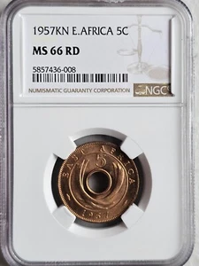 British East Africa 5 Cents 1957KN NGC MS 66 RD - Picture 1 of 2