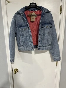 Levis padded trucker jacket denim pink Quilted lining cropped Size S Women’s - Picture 1 of 7