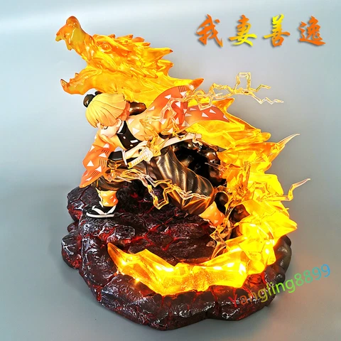 Demon Slayer Agatsuma Zenitsu Action Figure W/ Base LED Light Resin Model 22cm H Cover