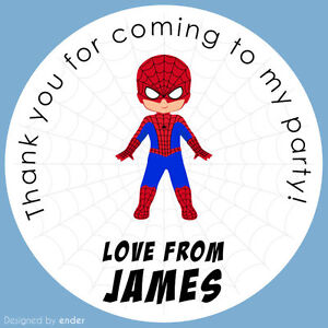 Personalised Spiderman Birthday Party Stickers for sweet cones. Fast delivery