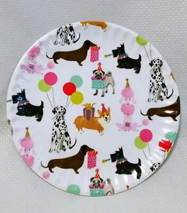 (2) Cynthia Rowley Birthday Party 8" Melamine Plates*Cute Dogs in Hats* - Picture 1 of 4