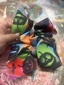 Halloween Hair Bow Rhine Stone Center Pumpkin Hair Bow   - Picture 1 of 3