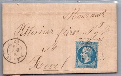 FRANCE 1866 POSTAL HISTORY CLASSIC FOLDED LETTER ADDR & POSTMARK - Image 1 of 4