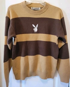 Playboy By Pacsun Mens Brown Striped Sweater Size Small - Picture 1 of 7