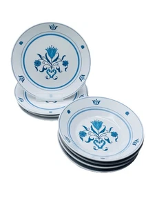 Set Of 8 Noritake Progression Blue Haven 4x Salad Plates & 4x Coupe Soup Bowls - Picture 1 of 18