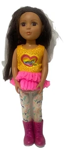 GLITZER MÄDCHEN 14" PUPPE VON BATTAT braune Haare braune Augen rosa Glitzer Stiefel - Bild 1 von 12