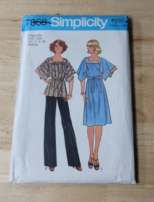 Simplicity Pattern WOMENS PANTS-PULLOVER DRESS-TOP #7868 Size: 40/42 UNCUT ©1977 - Image 1 of 2