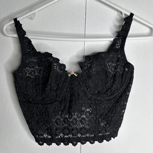 Bralette Corsé Vintage Victorias Secret Negro Malla Floral Negro Recortado 36B - Imagen 1 de 5