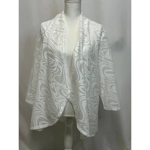 Kasper Women's XL White Textured Open Front 3/4 Sleeve Cardigan Jacket - Picture 1 of 8