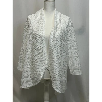 Kasper Women's XL White Textured Open Front 3/4 Sleeve Cardigan Jacket - Image 1 of 4