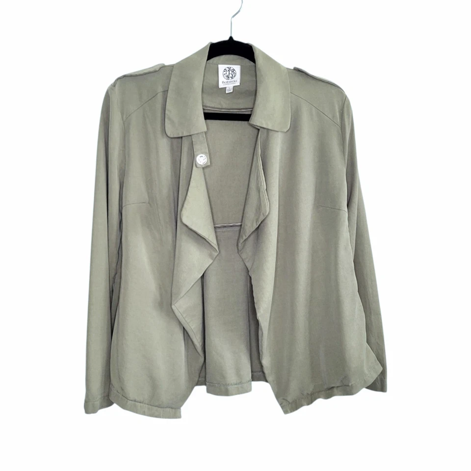 Chaqueta Bobeau Para Mujer Verde Ejército Frente Abierto Tencel Cascada Frontal Talla L Foto 1 de 4