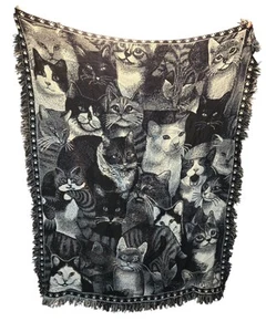 Vintage schwarz & weiß Katzen Decke/Überwurf/Gobelin/Decke American Weavers USA - Bild 1 von 11