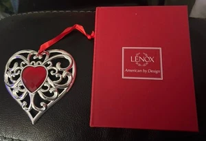 LENOX Sparkle And Scroll Clear-Crystal Heart Ornament Silverplate In Box - Picture 1 of 1